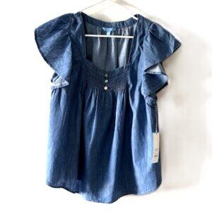 Draper James All-Cotton Denim Top with Flutter Sleeves